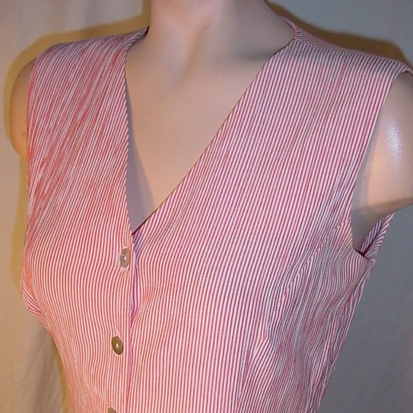 Katy Baker Dresses Red Pinstripe Gauze Fitflare Long Dress Shell